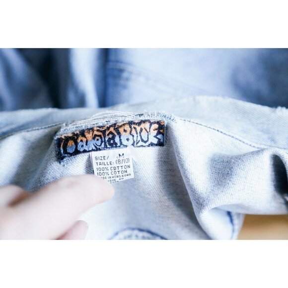 Vintage Oakoa Blue Patchwork Colourful Light Wash Denim Cropped Jacket - Picture 8 of 8